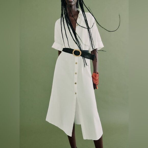 Zara Linen Blend Shirt Dress Belted New - Picture 3 of 10